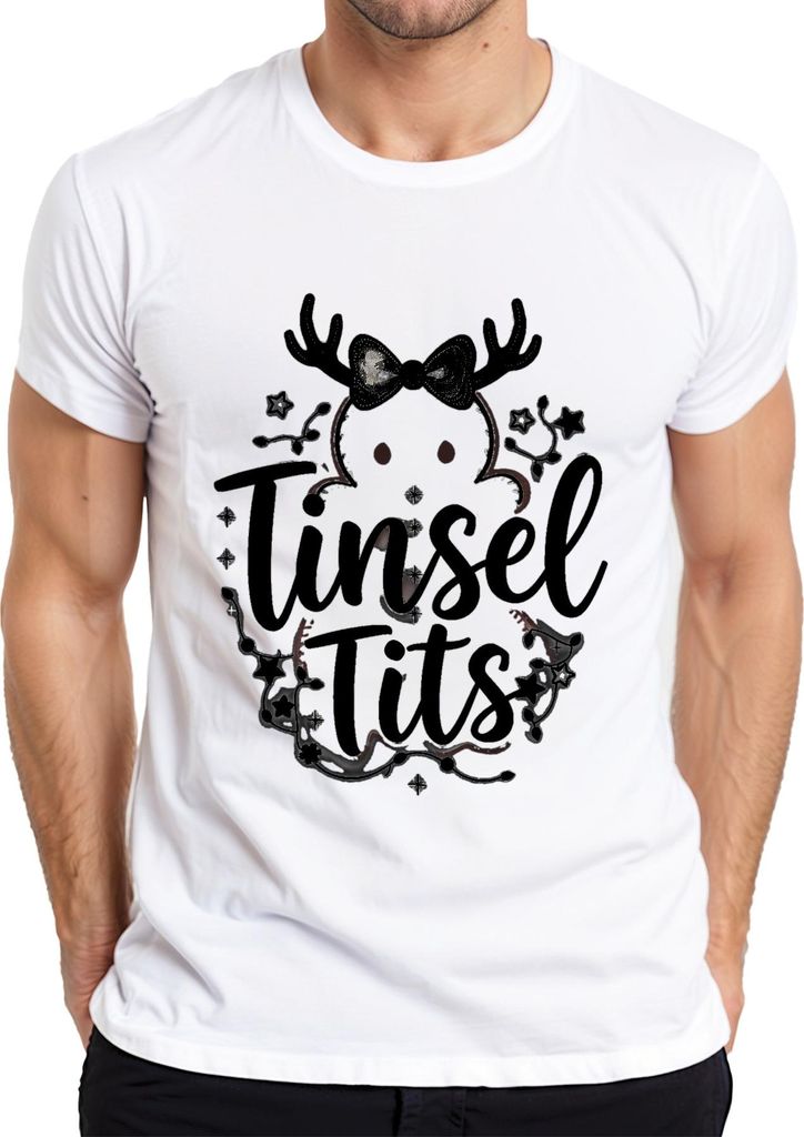 Tinsel Tits lustig Weihnachten Geschenk Rentier Geweih Glitzer Herren T-Shirt, Weiß, 3XL