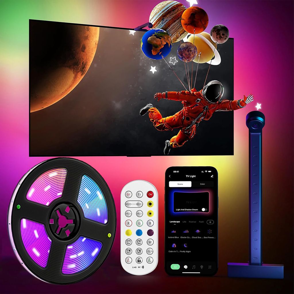 RGB LED Streifen TV Hintergrundbeleuchtung(55-65") Smart mit Kamera Fernbedienung APP, 4M LED Strip Sync. mit Bild&Musik Szene-Modi für Fernseher PC