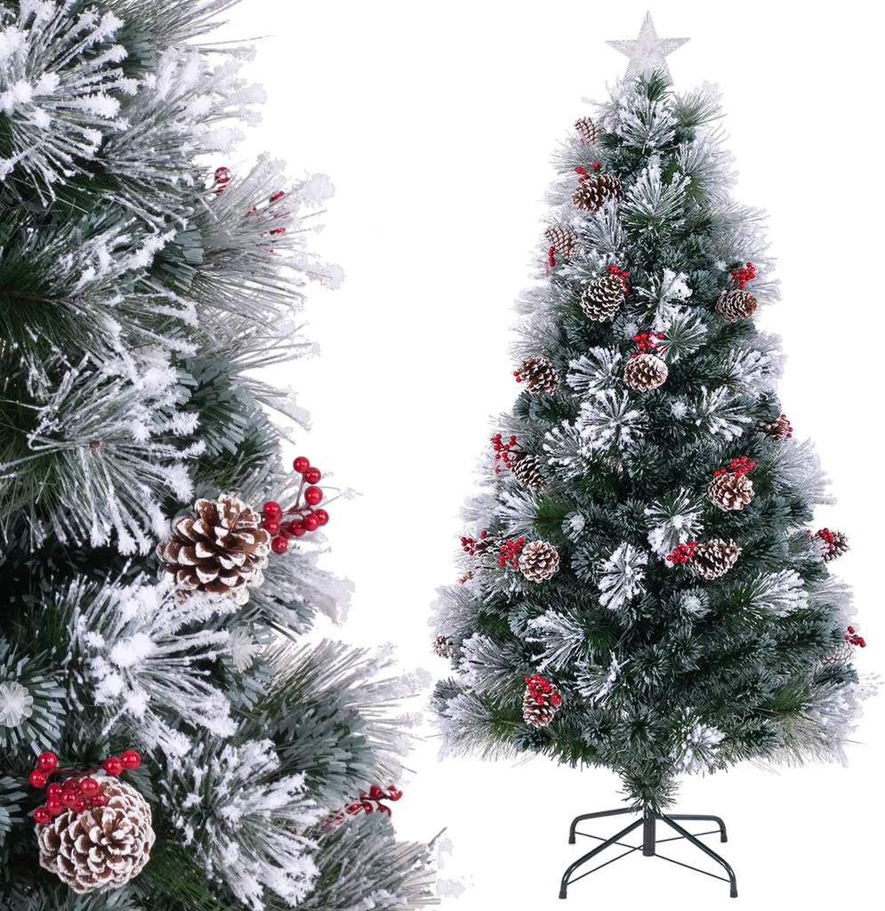 Sapin de Noël 180cm enneigé à LED blanc froid et fibre de verre Vert