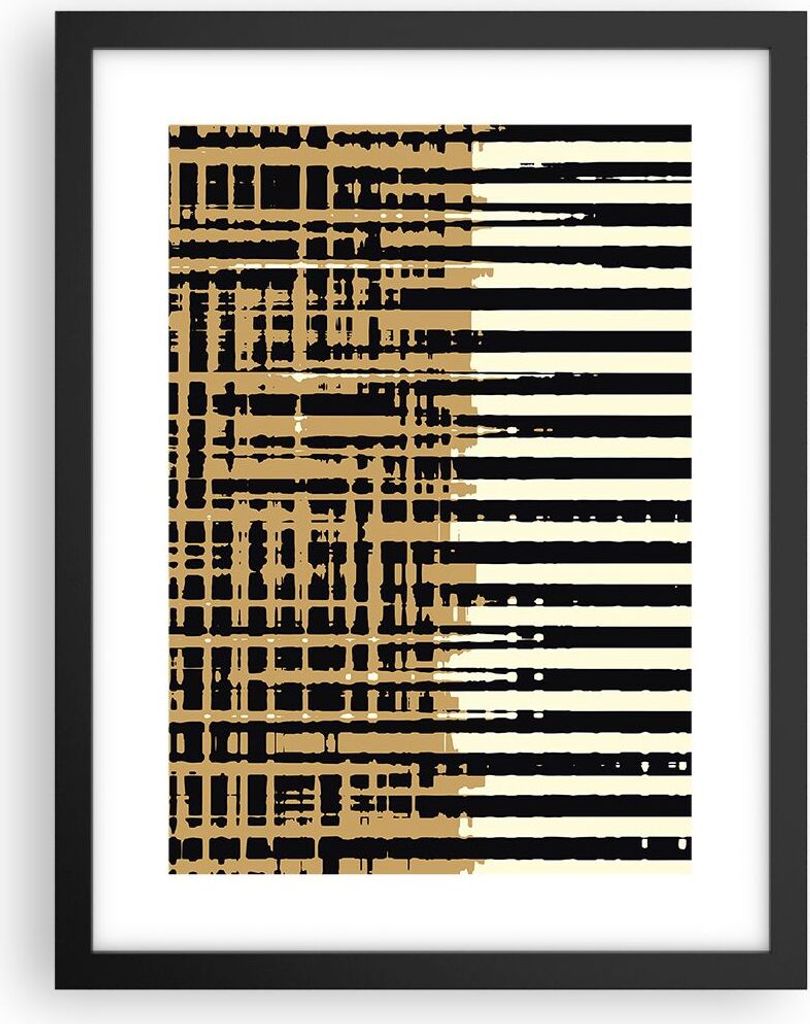 Gerahmtes Poster - Schwarzer Rahmen - Abstraktion Weiß Gürtel - 30x40 cm - Wand Bild - Wanddeko - Wandbilder - Kunstposter - Wandposter - Bilderr...