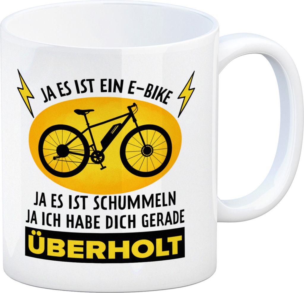 Ja es ist ein E-Bike Kaffeebecher mit lustigem Spruch