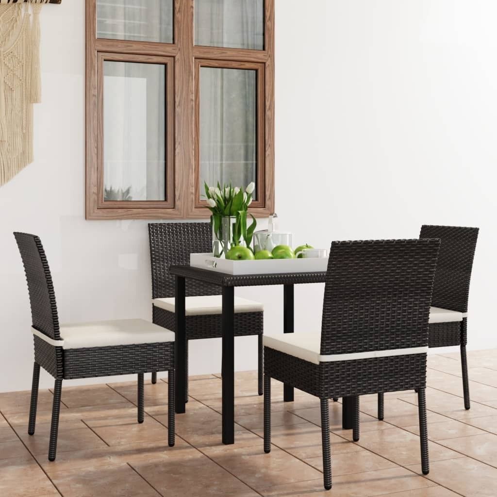 The Living Store 5-tlg. Garten-Essgruppe Poly Rattan Schwarz