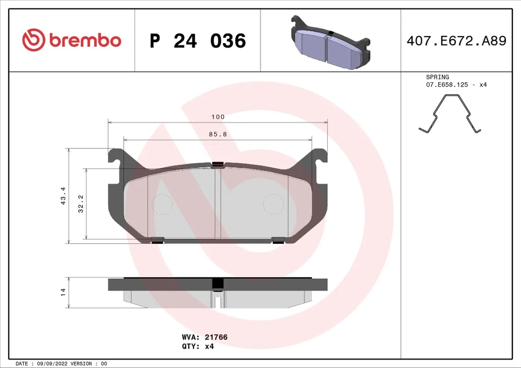 Plaquettes de frein Brembo P 24 036 pour disques de Mazda MX-6 Xedos 6 CA