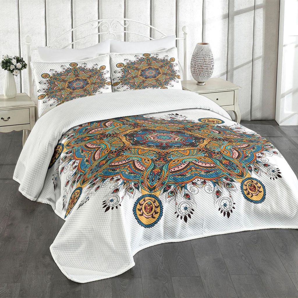 ABAKUHAUS Mandala Tagesdecke Set, Oriental Mandala Pattern mit mehreren exquisiten Farben Cultural Tribal Bohemian, 264 x 220 cm, Mehrfarbig