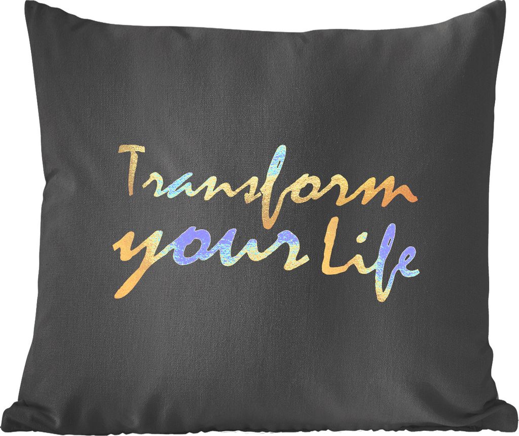 MuchoWow Zierkissen Sofakissen Wohnzimmer Dekokissen 40x40 cm Zitat - Leben - Gold - Schwarz - Foto Kissen - Schlafzimmer Dekoration