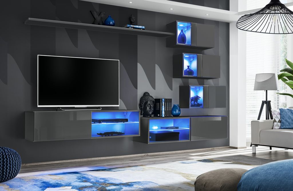 Anbauwand Wohnwand Schrankwand SWITCH XXIV mit Push - Click LED B.