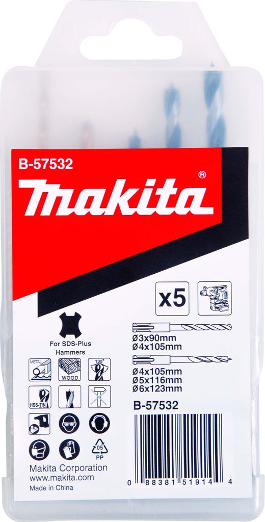 Makita SDS+ Bohrer-Satz Holz / Metall B-57532, (5-teilig)