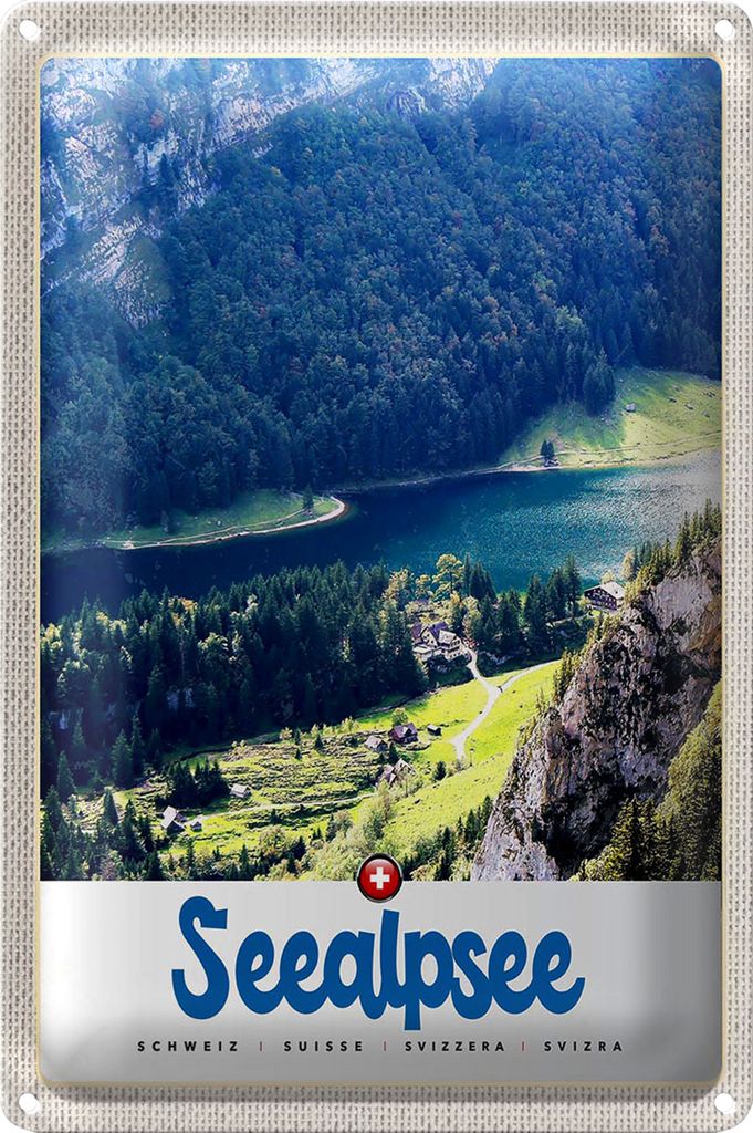 Blechschild Reise 20x30cm Seealpsee Schweiz Natur Wälder See