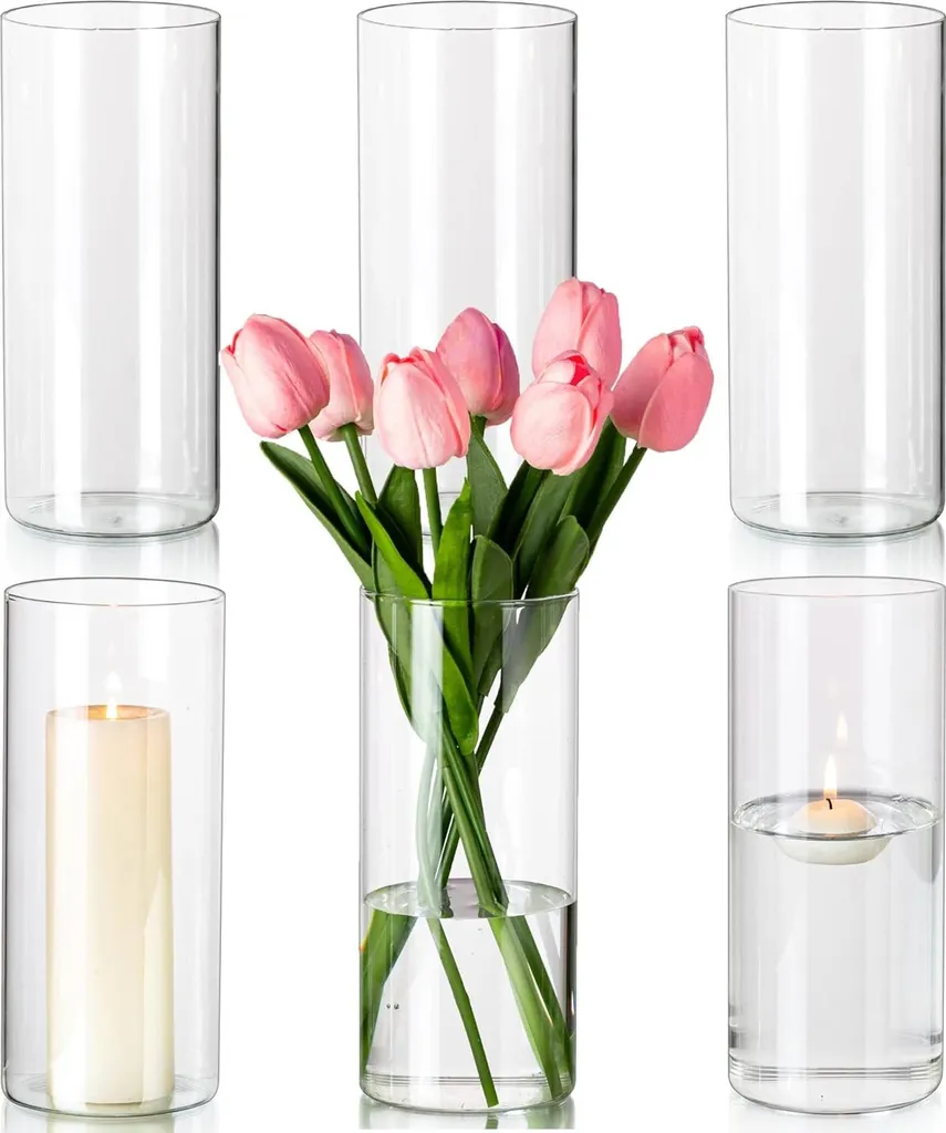 Hewory Lot de 6 Vases Cylindriques en Verre 19cm pour Mariage et Fêtes