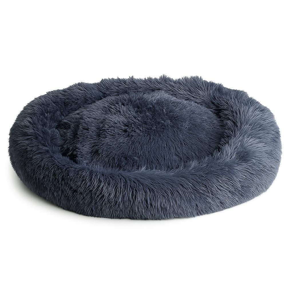 Hundebett rund 60 cm Hundekissen Flauschiges für Hunde Katzen Dunkelgrau