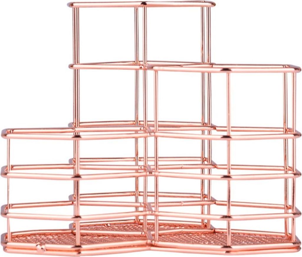 INF Hexagon Eisen Stiftehalter: Vielseitiger Metall Schreibtisch Organizer Roségold