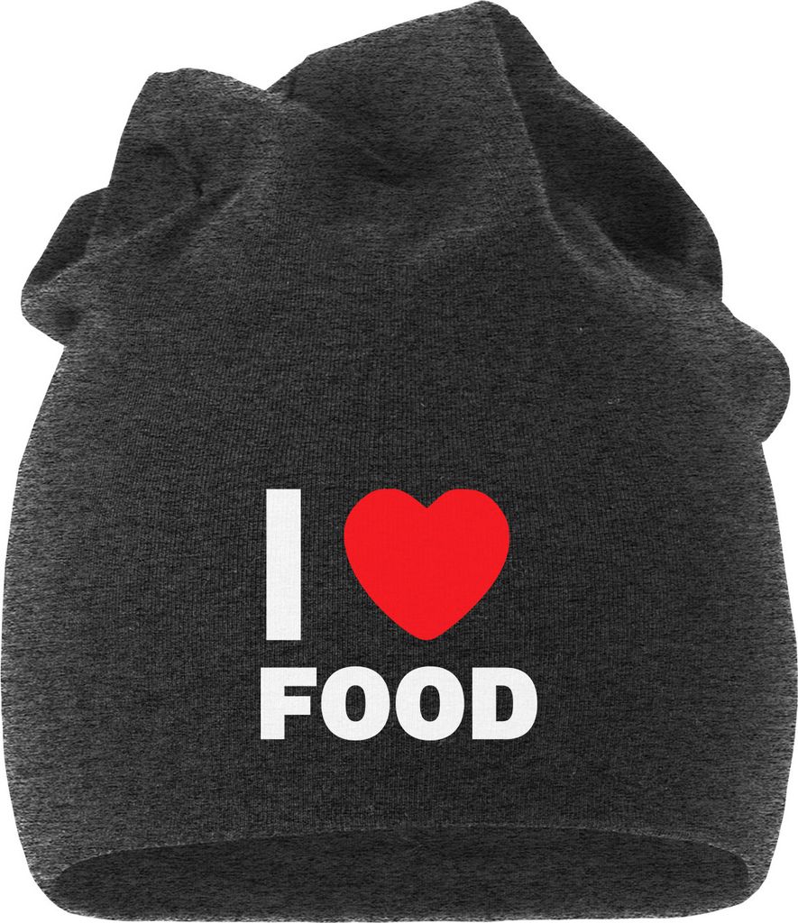 Jersey Beanie I love food Herz Mütze bedruckt Herren Damen Moonworks dunkelgrau unisize