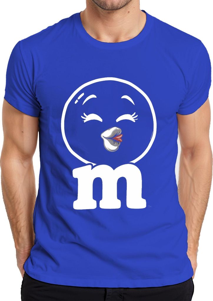 M&M Kuss Schokolade Lippen Karneval fünfte Jahreszeit Kostümersatz Herren T-Shirt, Blau, L