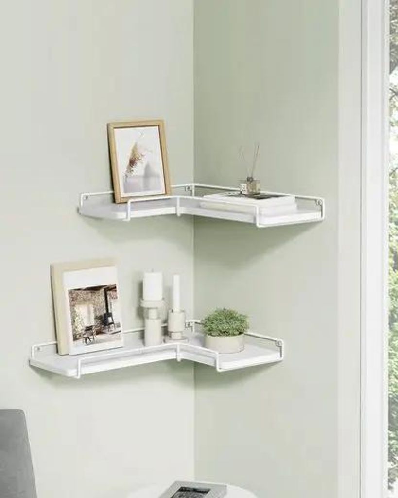 Eckregal - Wandregal - L-Form - Set mit 2 - Industrieller Stil - Wandmontage - Montage erforderlich - Weiß