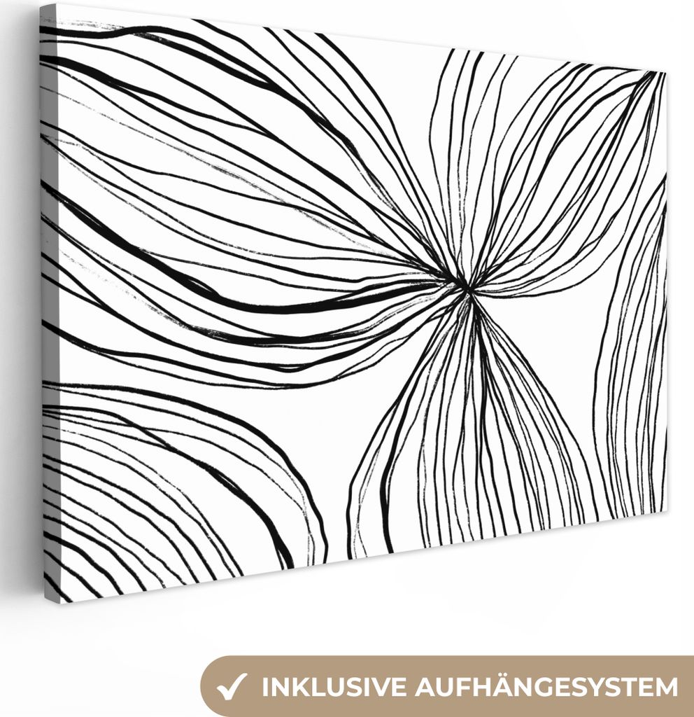 OneMillionCanvasses - Leinwandbilder - 150x100 cm, Kunst - Linien - Weiß - Schwarz, Wandbilder Kunstdruck Wanddekoration - Foto auf Leinwand - G...