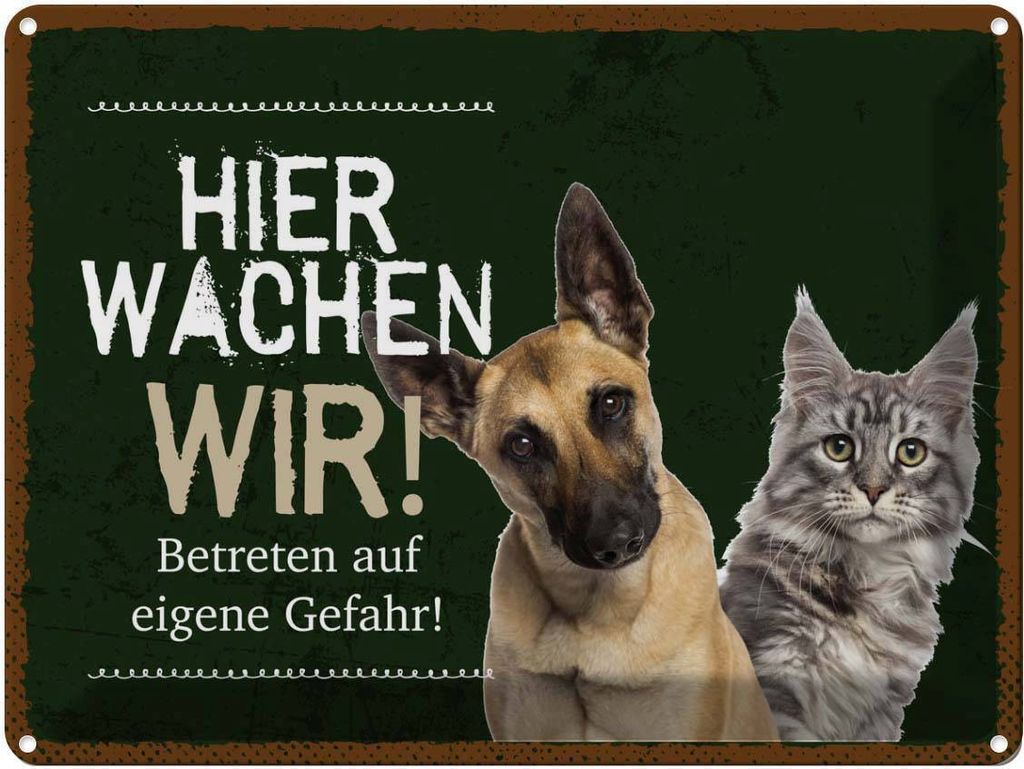 vianmo Blechschild 30x40 cm Hund Katze hier wachen wir Tier Haustier