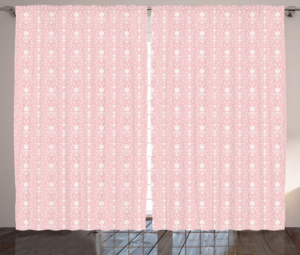 ABAKUHAUS Blumen Rustikaler Vorhang, Vintage Damast-Startseite, Wohnzimmer Universalband Gardinen mit Schlaufen und Haken, 280 x 175 cm, Hellrosa u...