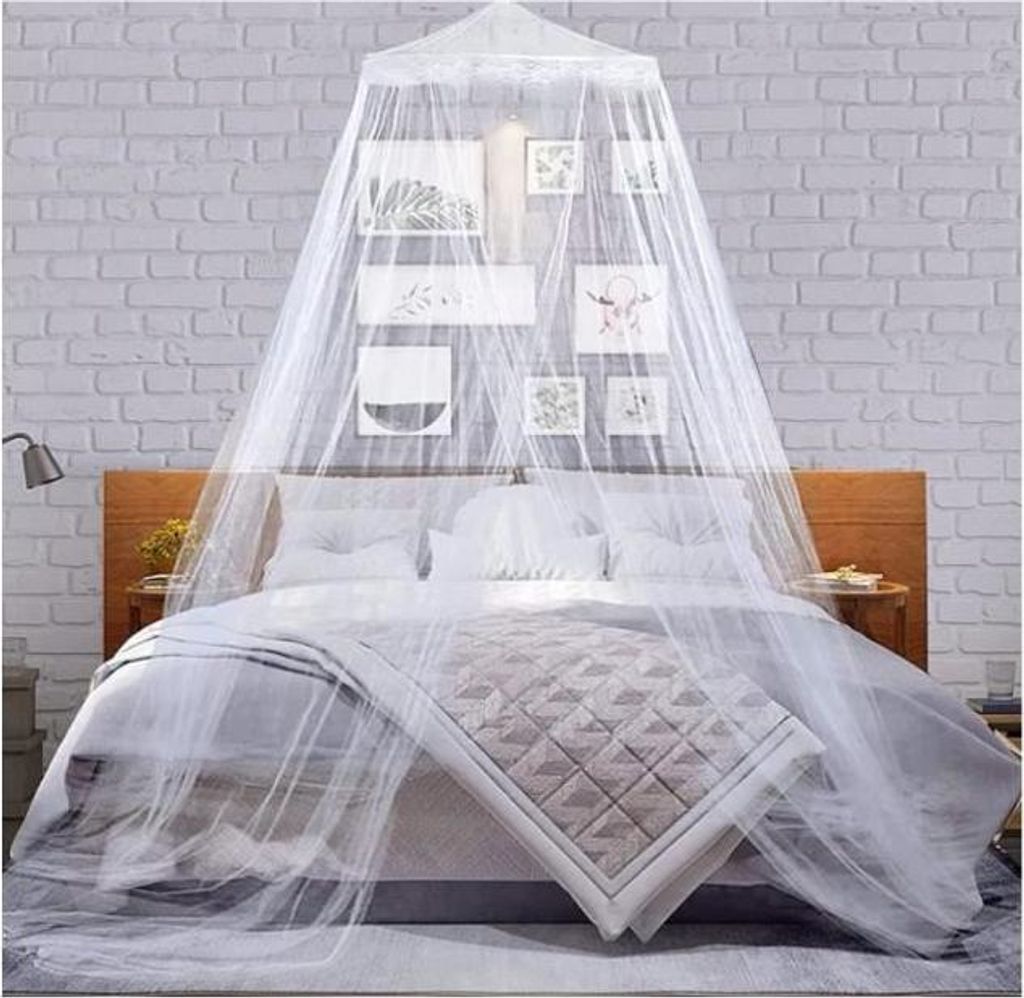 Moskitonetz fürs Bett – Großes Moskitonetz-Baldachin – Polyester – Weiß – Erwachsene – Unisex
