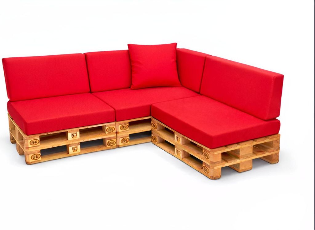 Setgarden Large Palettenkissen 8er Set Outdoor 120x60x10cm Sitzkissen + Rückenkissen 120x40x10cm 1tlg Rot