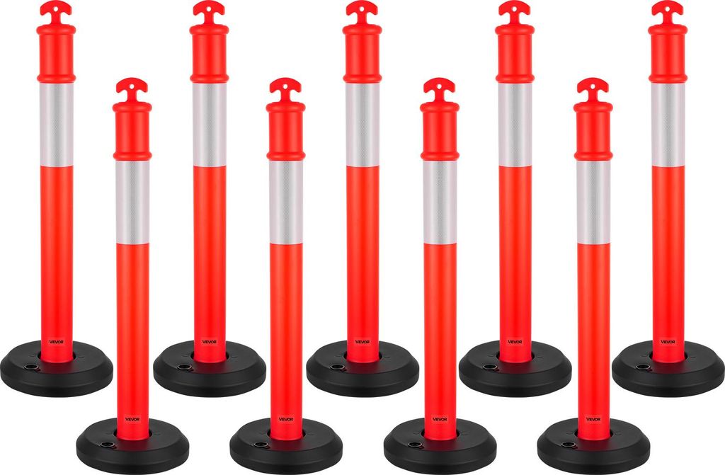 VEVOR Verkehrsleitpfosten Leitpfosten 9 Stk. (114 cm) mit befüllbarem Sockel & Reflektorstreifen, Warnpfosten für Baustellen, Parkplätze, Absper...