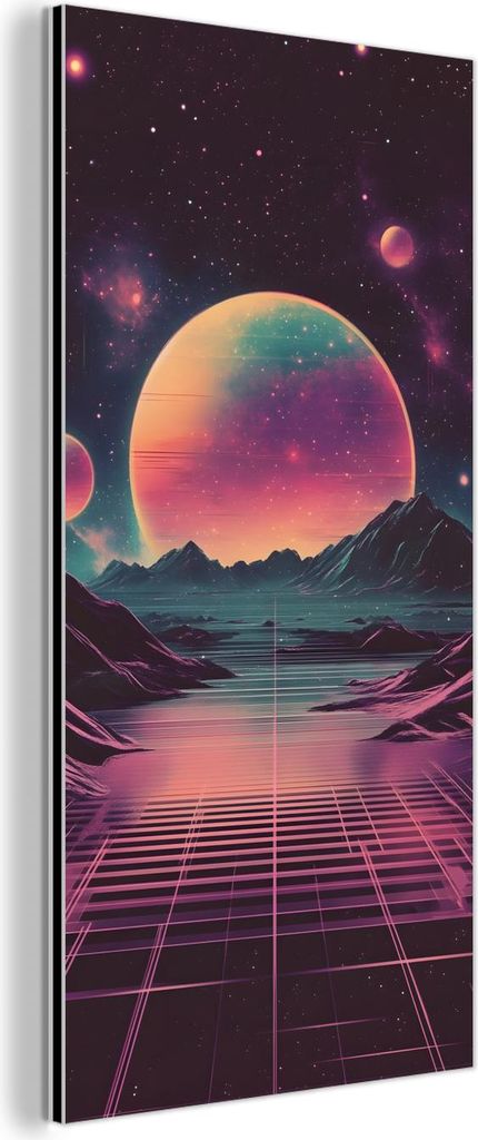 MuchoWow Wanddekoration Metall Metallbild Wandkunst 20x40 cm Landschaft - Planeten - Horizont - Violett MuchoWow Aluminium Gemälde - Aluminium Gem...