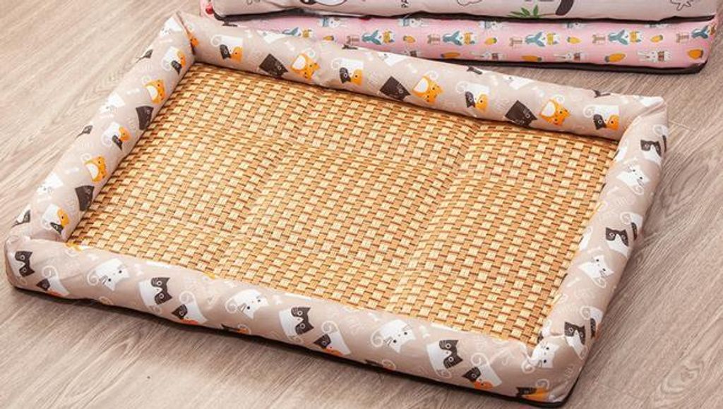 Haustier Kühlmatte atmungsaktiv 60x45cm PP Baumwolle Rattan Oberfläche rutschfest langlebig für kleine Hunde Katzen