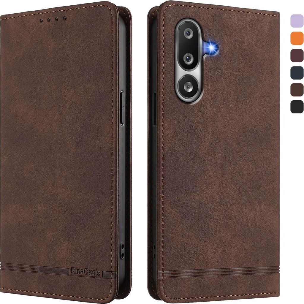 Hülle für Samsung Galaxy M36, Retro Kunstleder Ständer Klapphülle mit Kartenfächer und Magnetische Braun