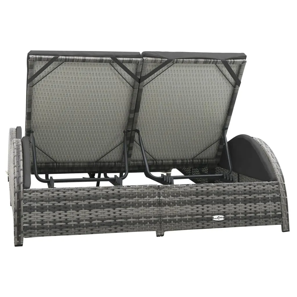 Bain de soleil double en résine tressée anthracite avec support stable - 3