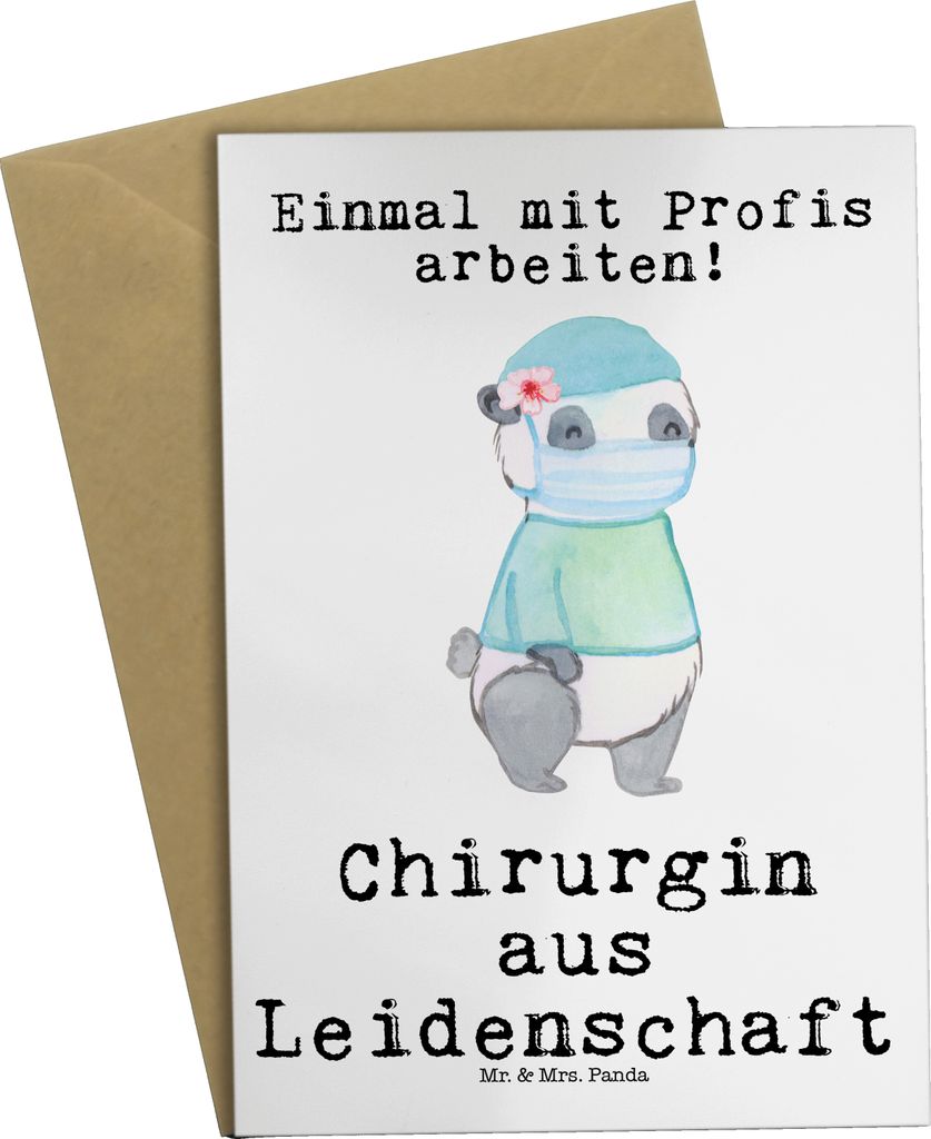 Mr. & Mrs. Panda Klappkarte Chirurgin Leidenschaft - Weiß - Geschenk, Ärztin, weihnachtskarten, Grußkarte, Krankenhaus, einladungskarten, Lustig...
