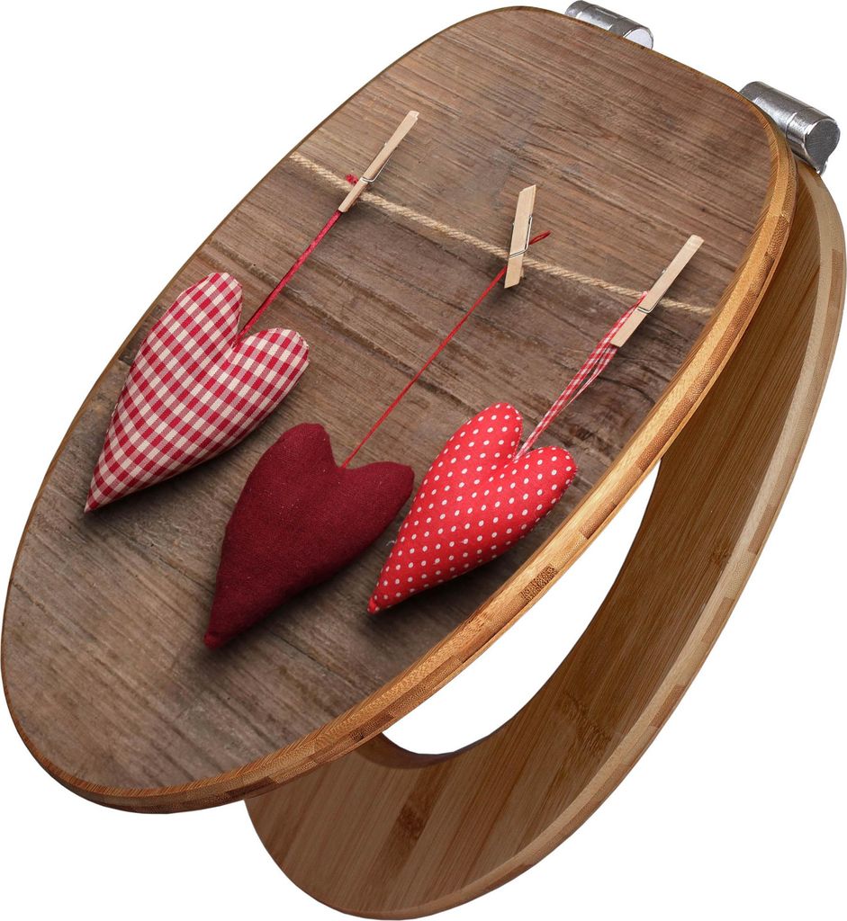 banjado Design WC Sitz Bambus Absenkautomatik -Herzen - Toilettendeckel mit Absenkautomatik Holz/hochwertiger Bambus Klodeckel/WC-Sitz für alle g...