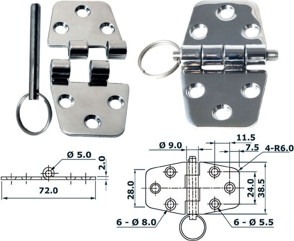 Wystający rdzeń zawiasu 72x38,5 mm, 1 szt Zdjęcie produktu 