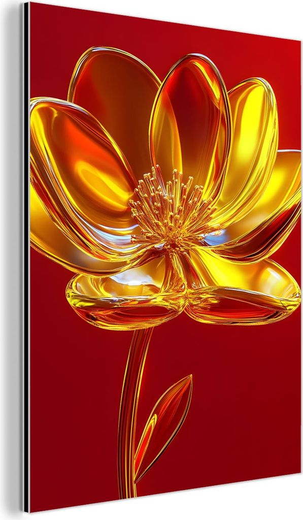 MuchoWow Wanddekoration Metall Metallbild Wandkunst 30x40 cm Blume - Gold - Gläser MuchoWow Aluminium Gemälde - Bilder