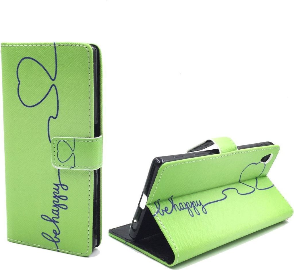 Handyhülle Tasche für Handy Sony Xperia Z5 Premium Be Happy Grün