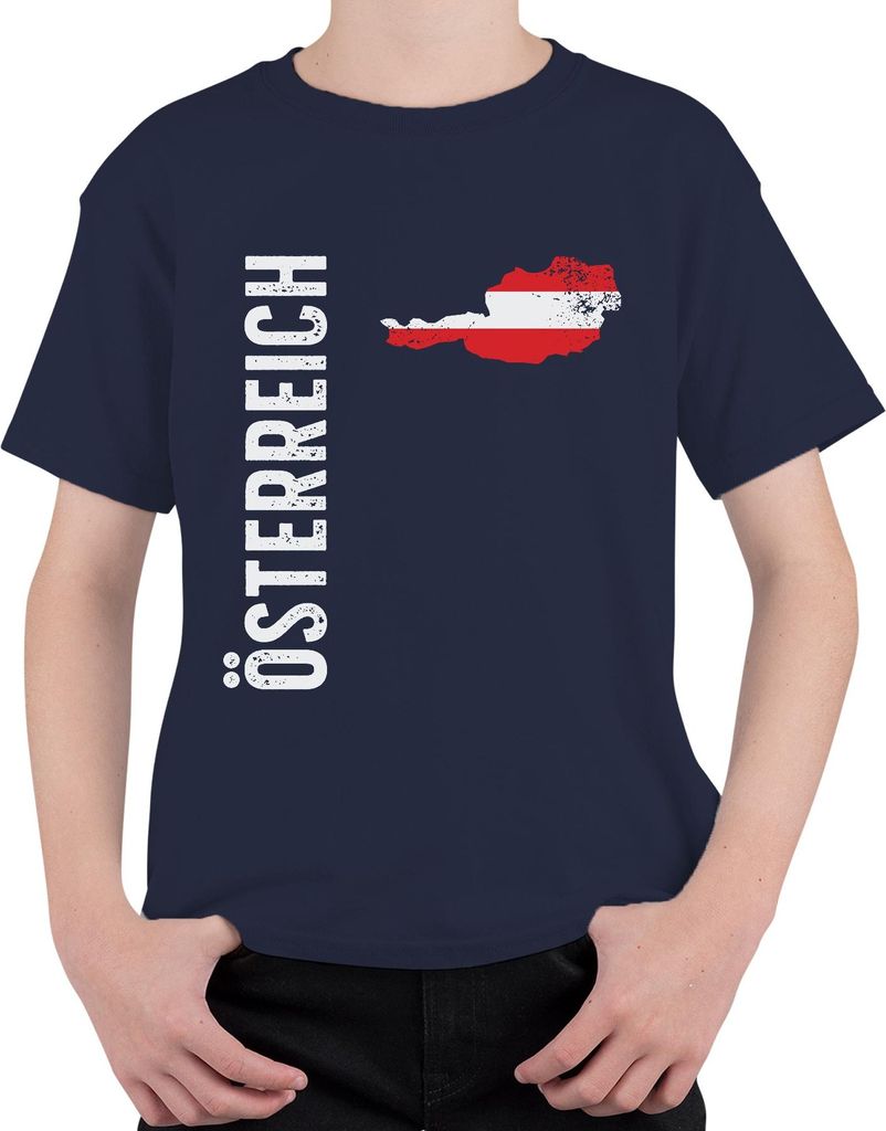 Österreich Fussball Fan Weltmeisterschaft Europameisterschaft WM Uni Kinder T-Shirt, Navy, 128