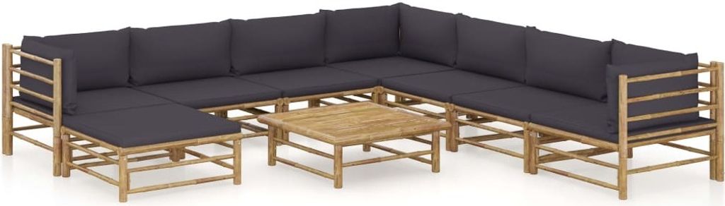 "2026 Promotion" 9-tlg. Garten-Lounge-Set - Sitzgruppe - mit Dunkelgrauen Kissen - Bambus - Gartenmöbelset CC3390
