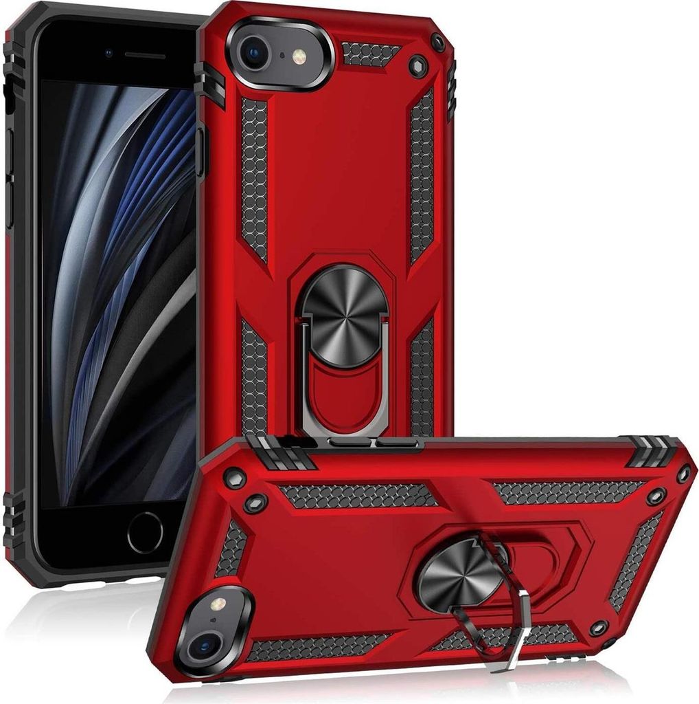 Conie Outdoor Schutzhülle für iPhone 7 / 8 / SE 2 / SE 3 Tasche Silikon Hard Case Cover Hülle mit Halter Ständer in Rot