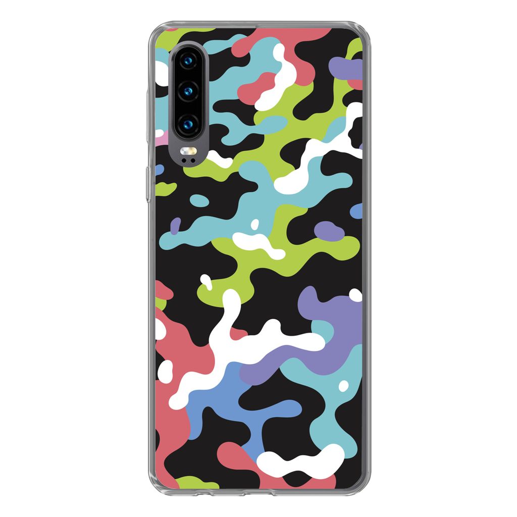 MuchoWow Handyhülle Schutzhülle Hülle für Huawei P30 Buntes Camouflage-Muster Silikon Softcase Handy Hülle - Kartenbesitzer