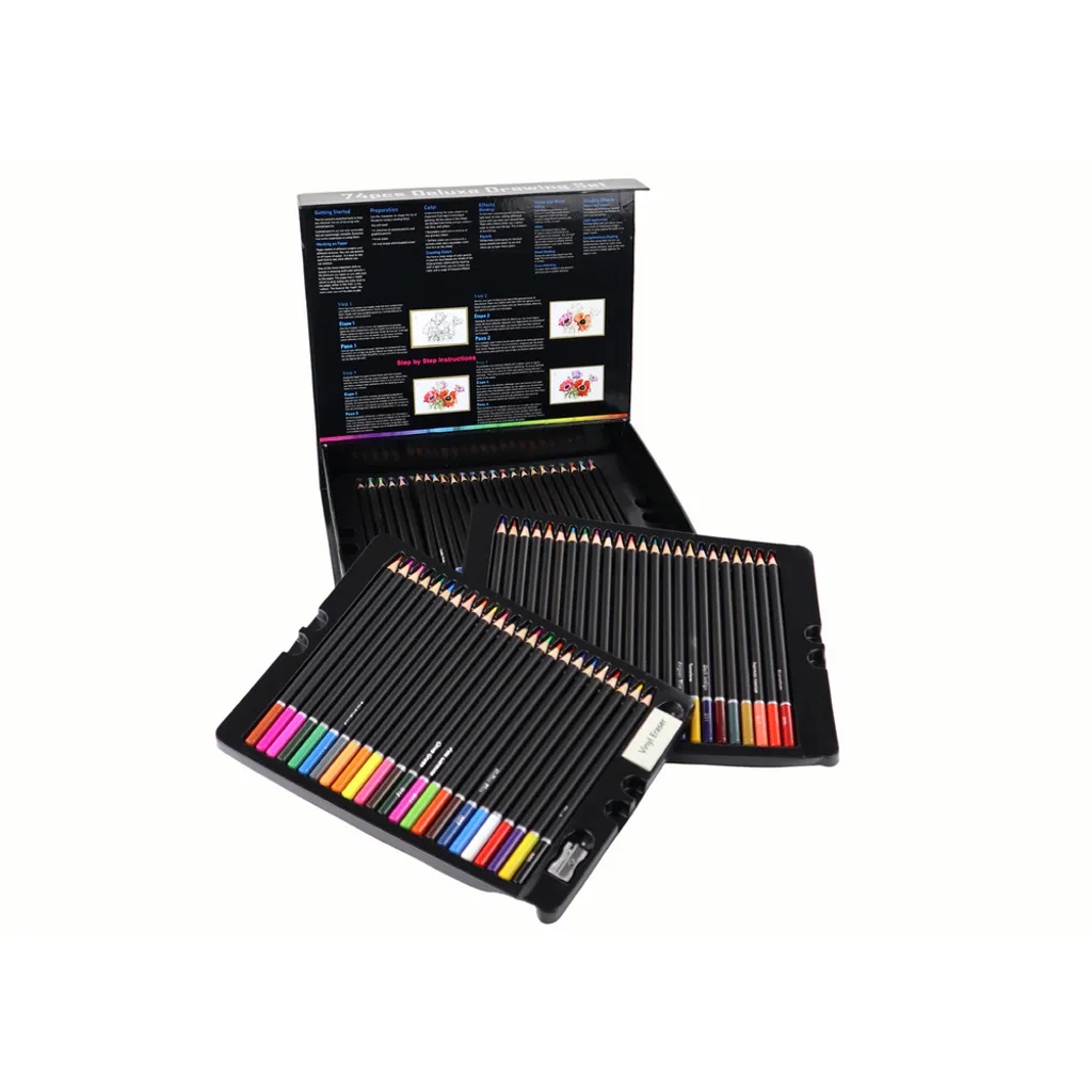 Mallette de dessin XXL 74 pièces : crayons de couleur et matériel d'art - 2