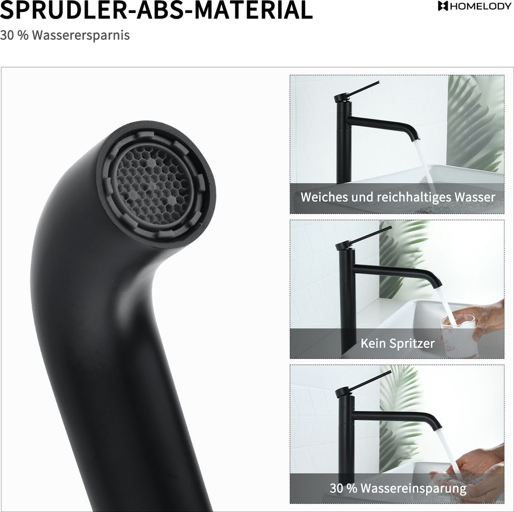 Wasserhahn Bad aus Edelstahl Badarmatur Schwarz Waschbecken Produktbild 6