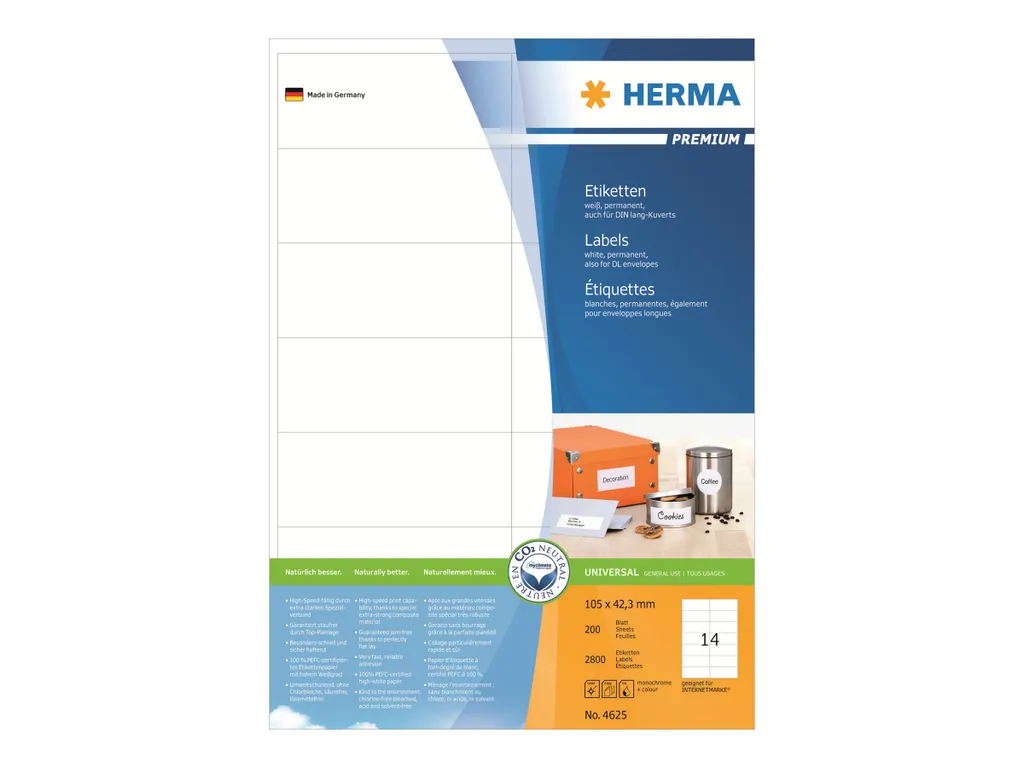 Etichette Adesive HERMA 105x42,3mm Carta Bianca A4 - Box 2800 pz