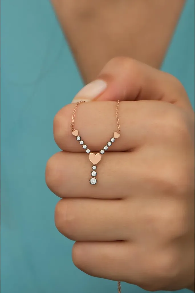 Collier en argent sterling 925 plaqué or rose en Y avec oxyde de zircone