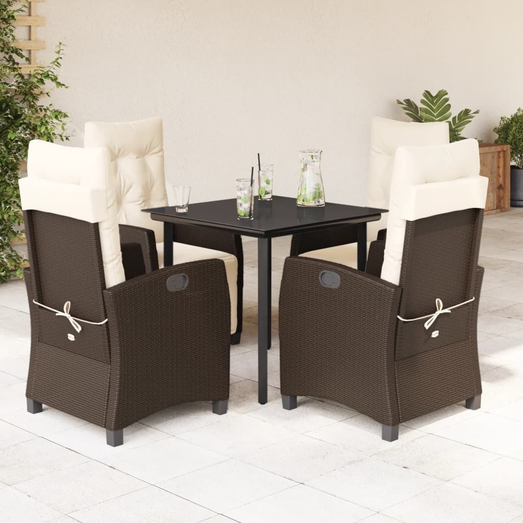 "Rabatt" 5-tlg. Garten-Essgruppe - mit tishe & Stuhl - mit Kissen Braun Poly Rattan - Lounge-Dining set CC9442