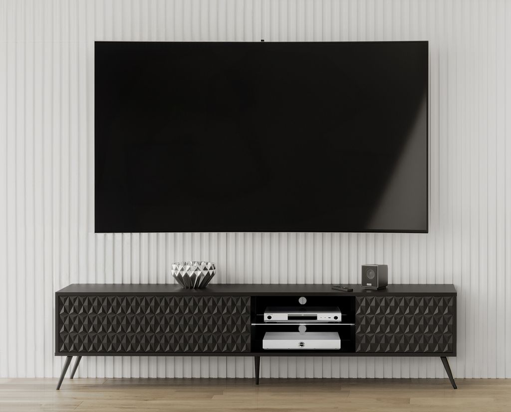 AX LIVING Lowboard TV Delvine 175 cm Schwarz – modernes TV Möbel Design