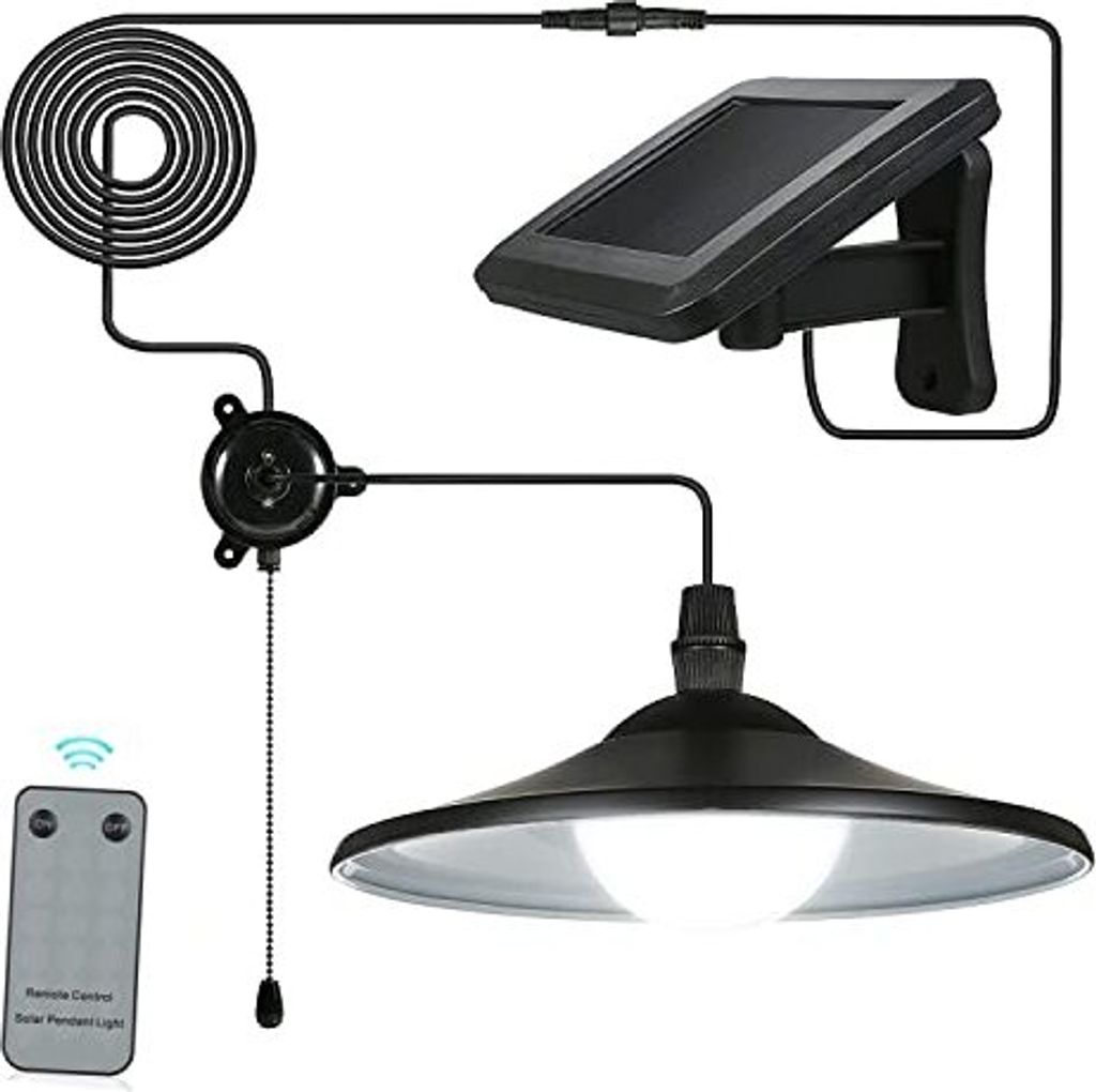 Lixada 3 W Solar Hanging Lampe, Lichter Fernbedienung, Schuppenlicht, 4 LEDs, 50 LM (HF -Steuerung & Pull -Kabelschalter)
