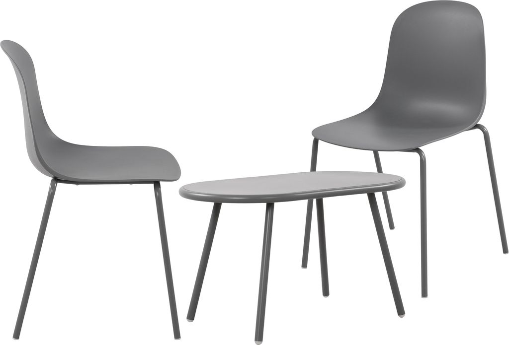 CLP 2er Sitzgruppe Veldin Set 1 Tisch 2 Stapelstühle wetterfest UV-beständig dunkelgrau
