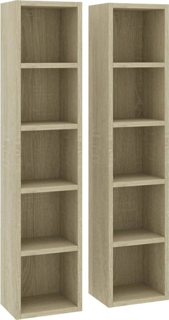 vidaXL Scaffali per CD 2 pezzi Rovere Sonoma 21x16x93,5 cm Immagine del prodotto 