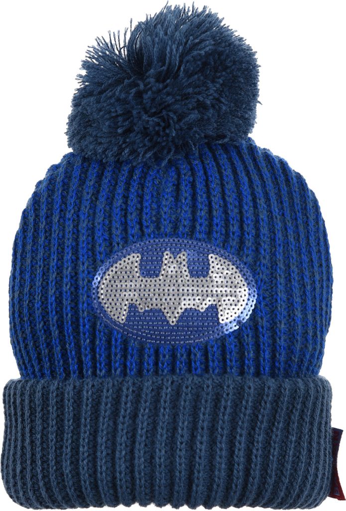 Batman Kinder Jungen Winter-Mütze Bommelmütze , Farbe:Blau, Größe:52
