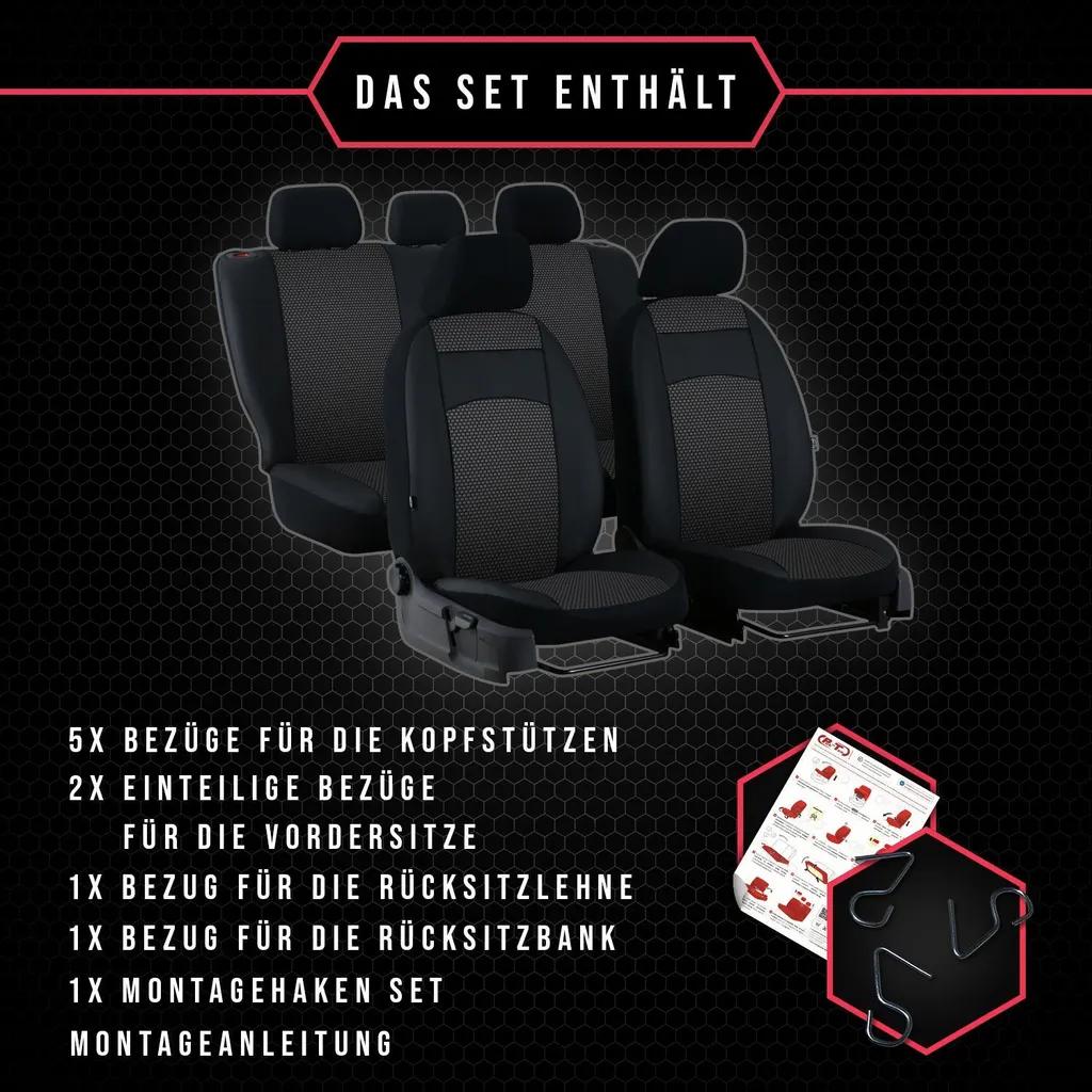 Coprisedili Interni VW Golf II - Kit Nero Universale Elegante - 14