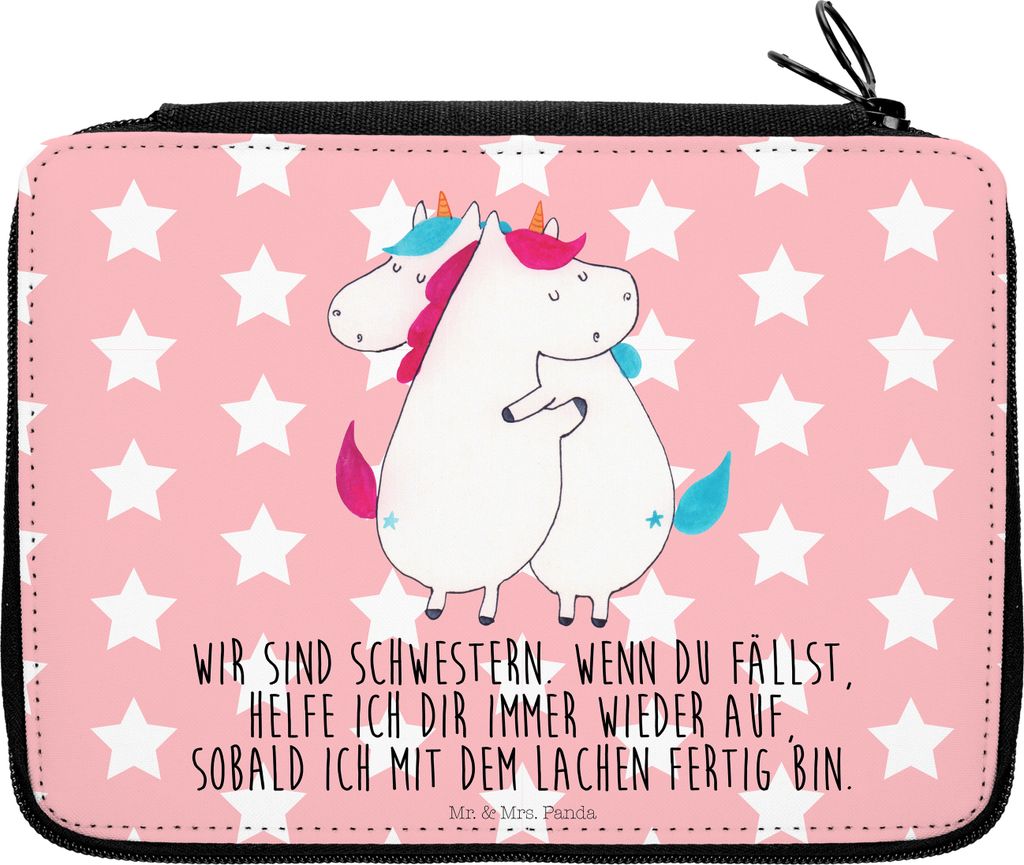 Mr. & Mrs. Panda Federtasche Einhörner Umarmen - Rot Pastell - Geschenk, Schwestern, Einhorn, Liebe, Familie, Etui, Unicorn, Federmäppchen, Stift...