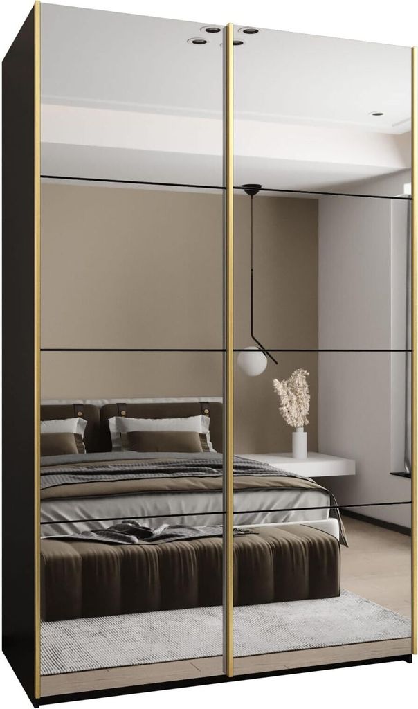 MEBLE KRYSPOL LUX 2 Schrank - 245,5x150x64cm - Schwarz, Schwarz, Gold